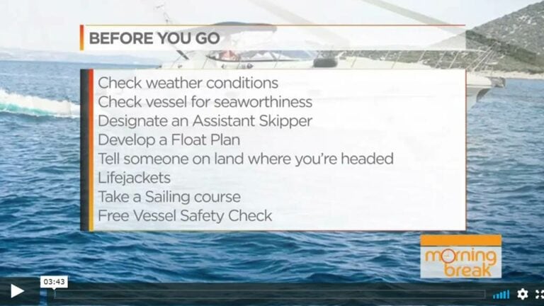 Video still of boating safety tips from a TV interview