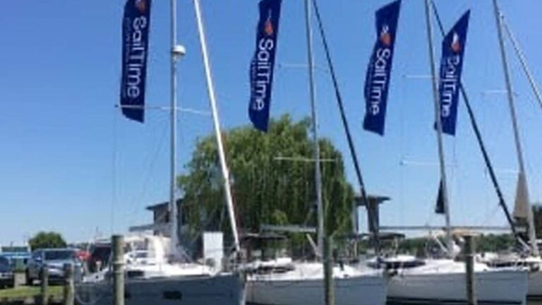 Photo of SailTime banners on the masts of boats