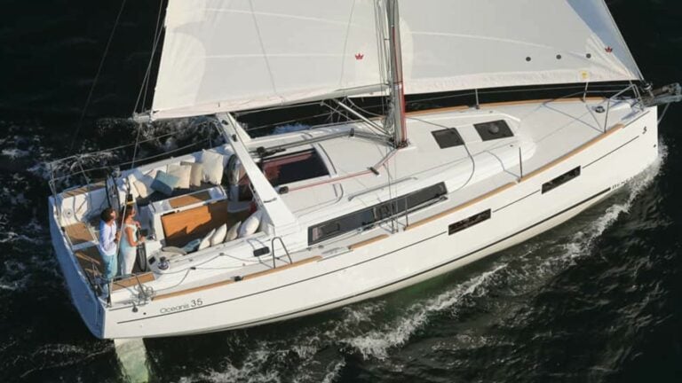 Beneteau Oceanis 35 under sail from above