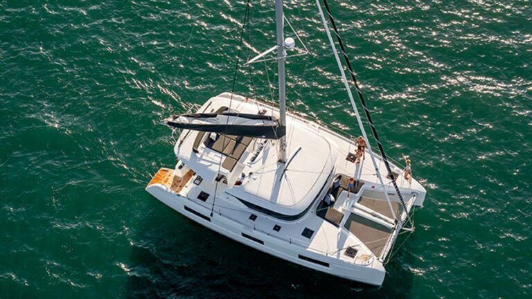 Lagoon 46 with sails lowered from above
